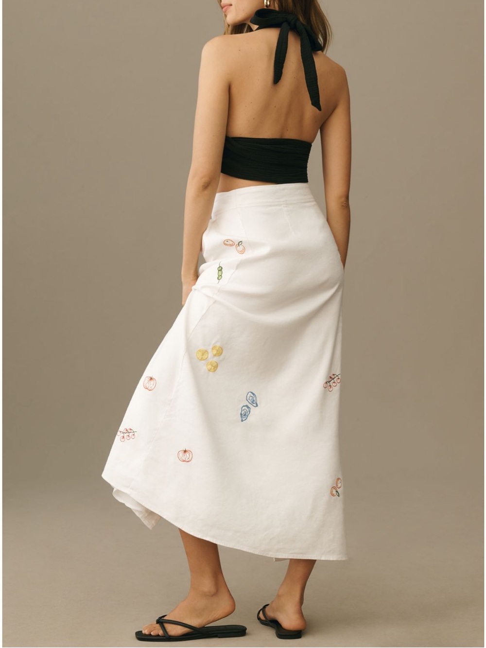 Maeve White Embroidered Summer Midi Skirt sz 10